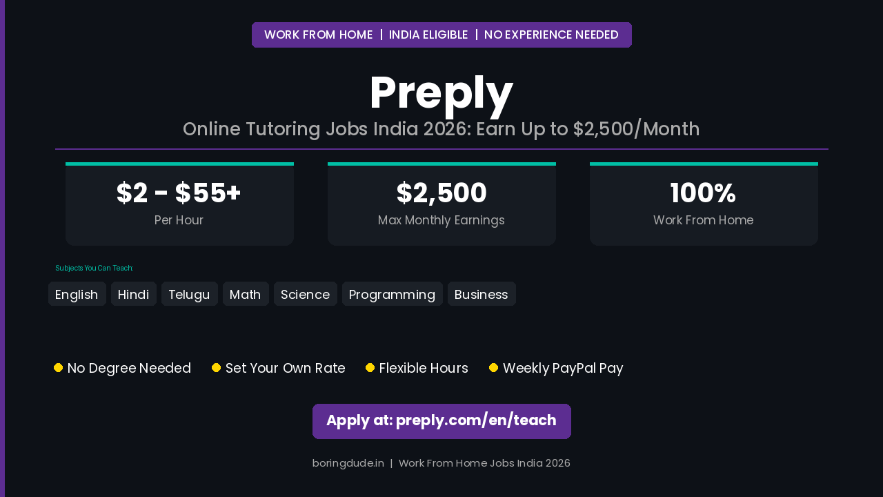 Preply Tutor Jobs India