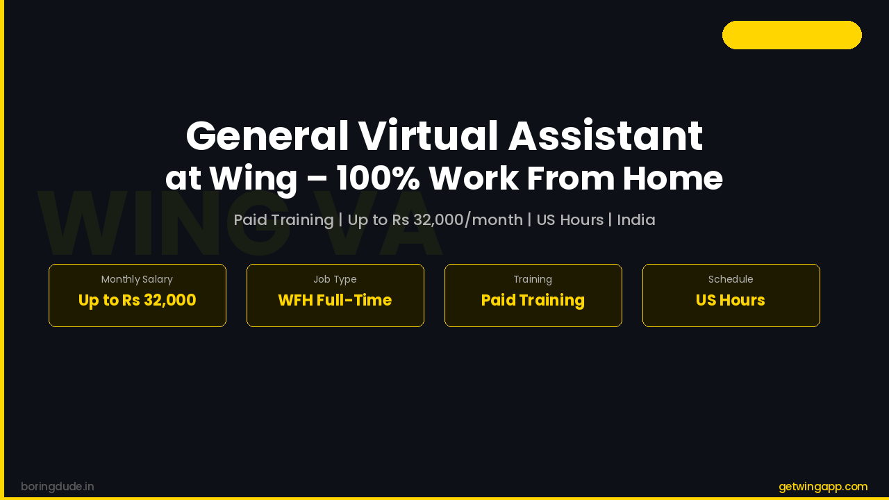 Wing General Virtual Assistant Jobs India